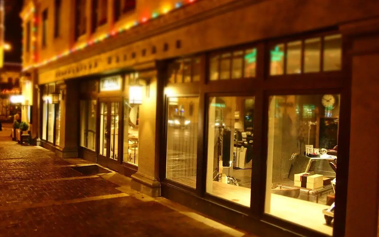 A vibrant city street with unique local shops.