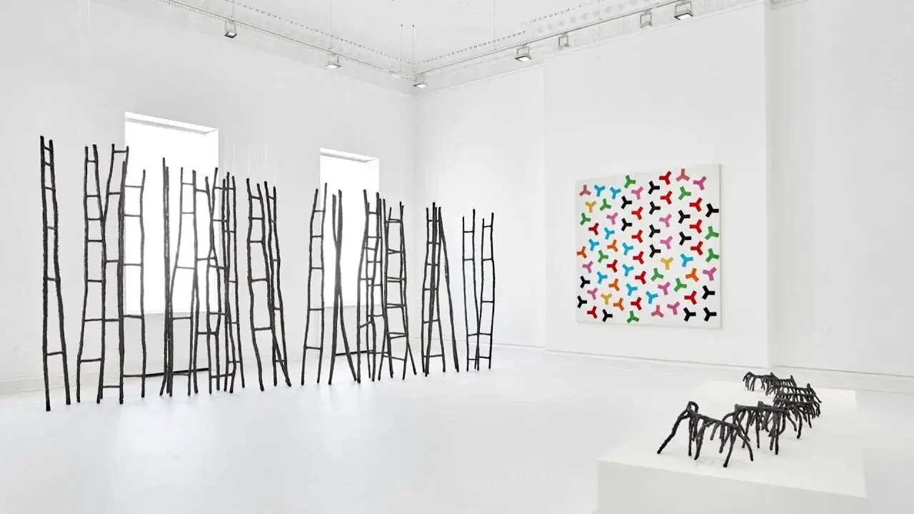 A modern art gallery with minimalist decor.